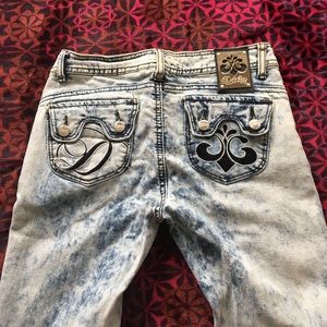 Fleur De Lis Faded Acid Wash Jeans